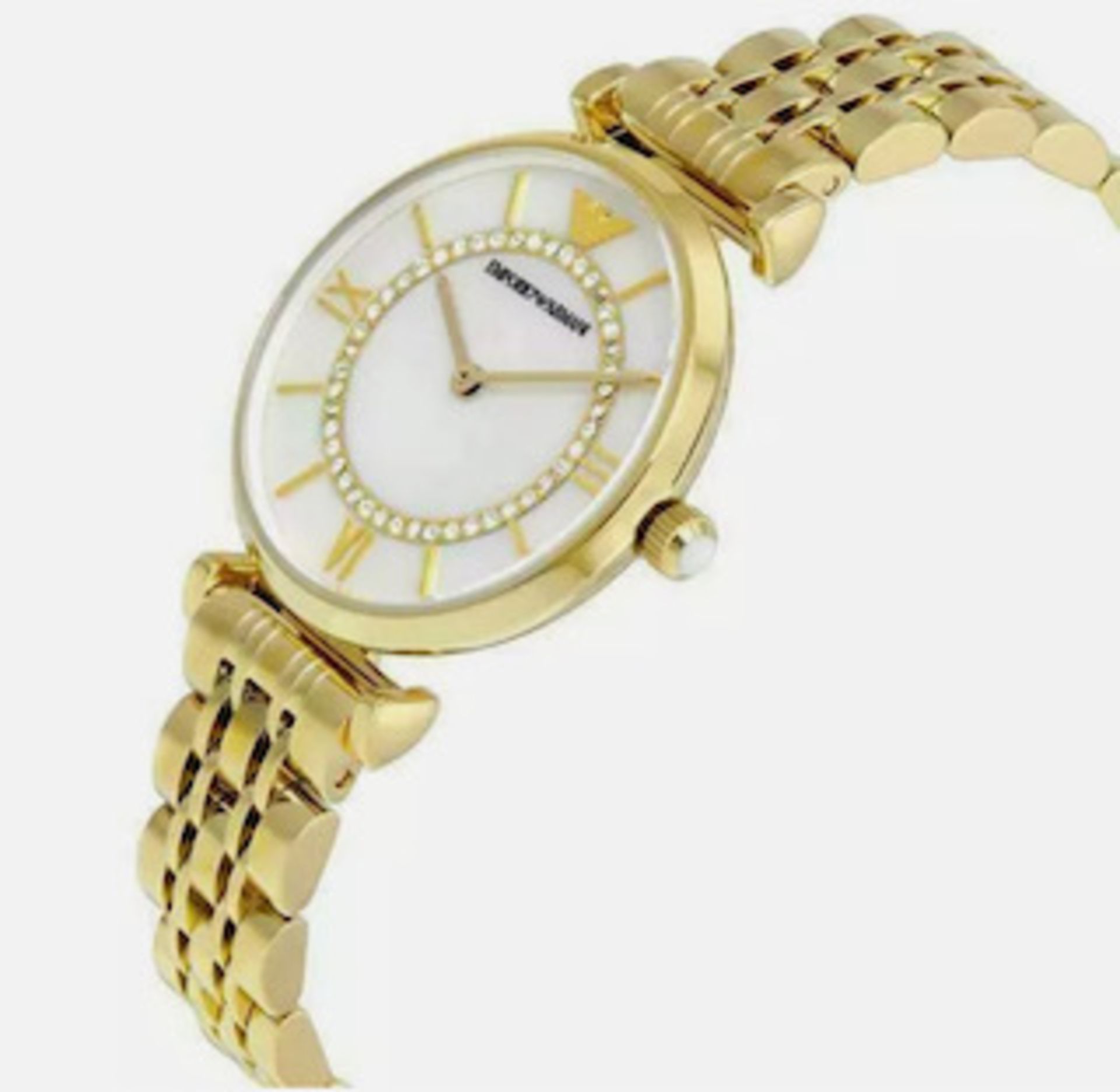 Emporio Armani AR1907 Ladies Mother Of Pearl Dial Gold Tone Bracelet Quartz Watch - Image 2 of 6