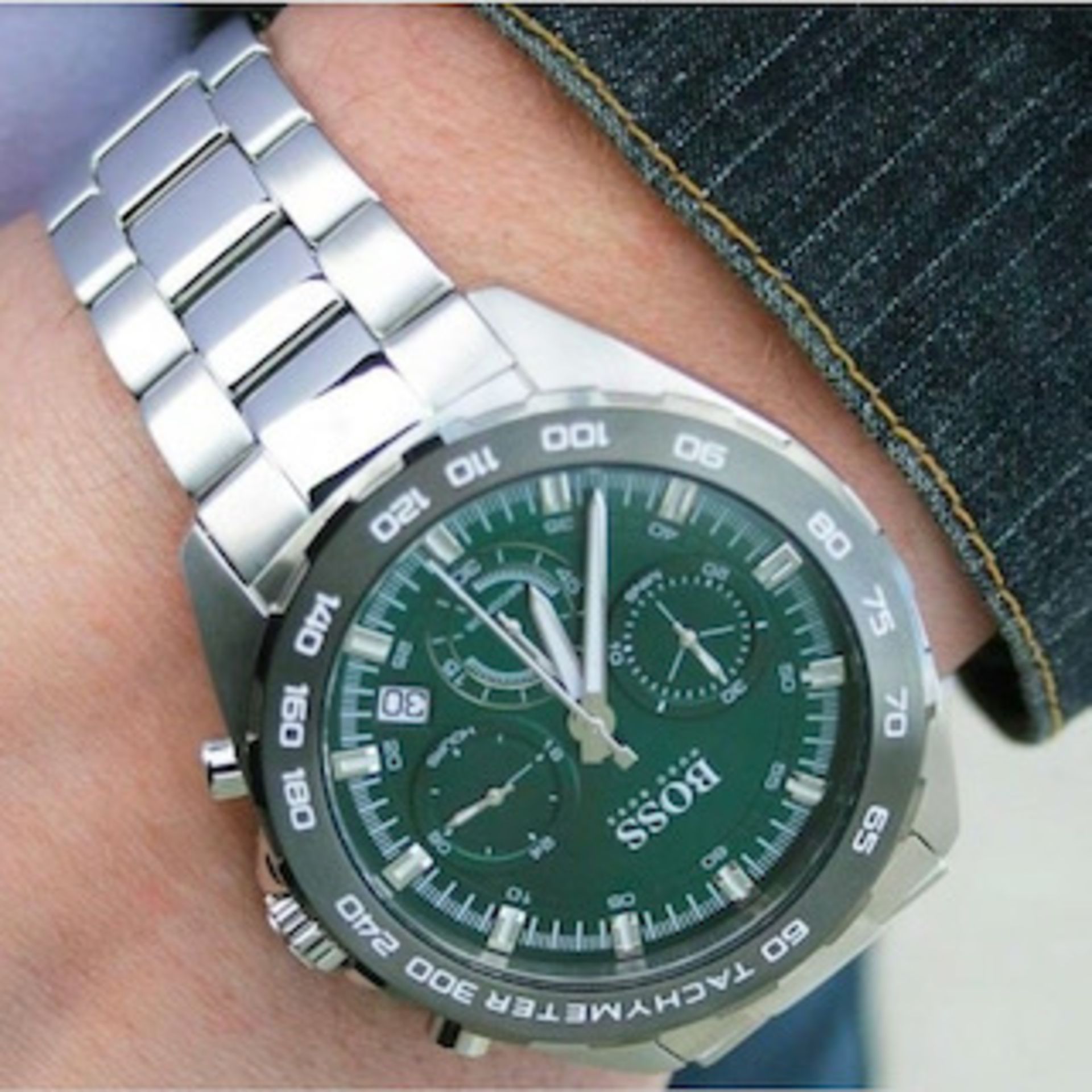 Hugo Boss 1513682 Men's Intensity Green Dial Silver Bracelet Chronograph Watch - Image 3 of 6