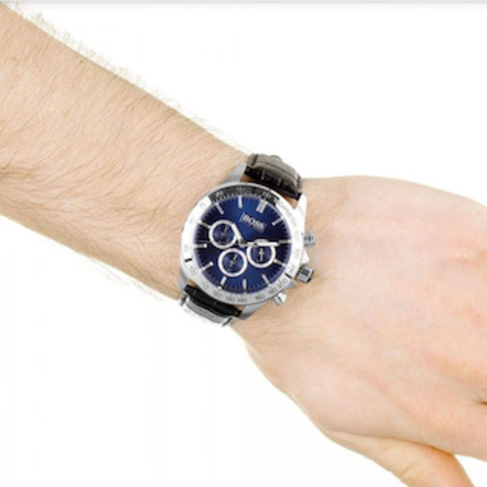 Hugo Boss 1513176 Men's Ikon Blue Dial Black Leather Strap Chronograph Watch - Image 4 of 5