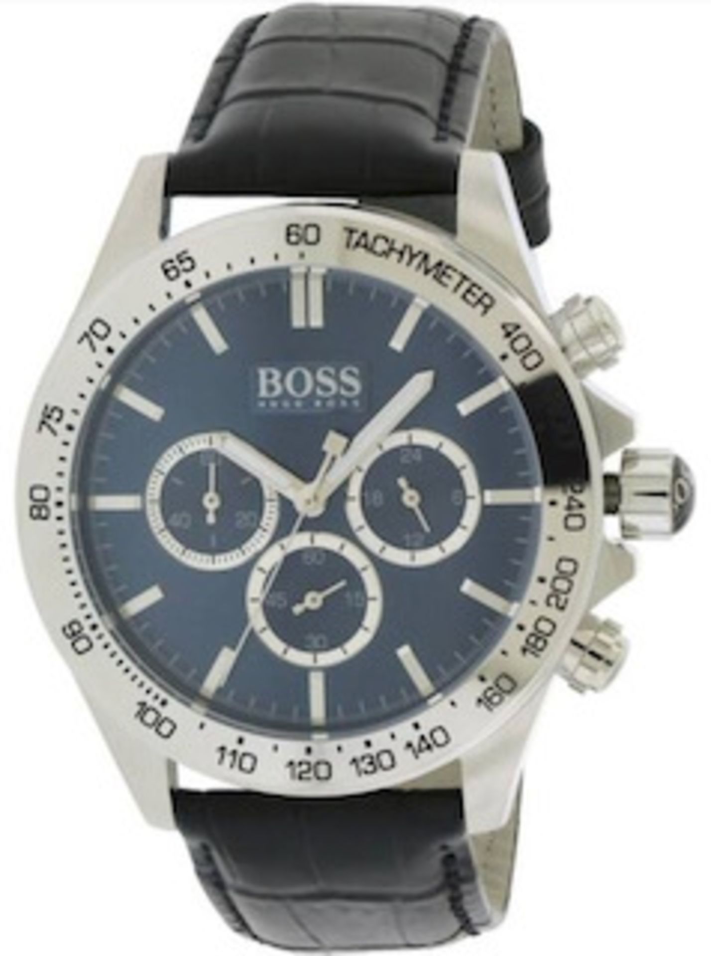Hugo Boss 1513176 Men's Ikon Blue Dial Black Leather Strap Chronograph Watch - Image 2 of 6
