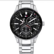 Tommy Hilfiger 1791639 Men's Black And Silver Stainless Steel Bracelet Watch
