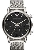 Emporio Armani AR1808 Men's Black dial Silver Mesh Band Quartz Chronograph Watch