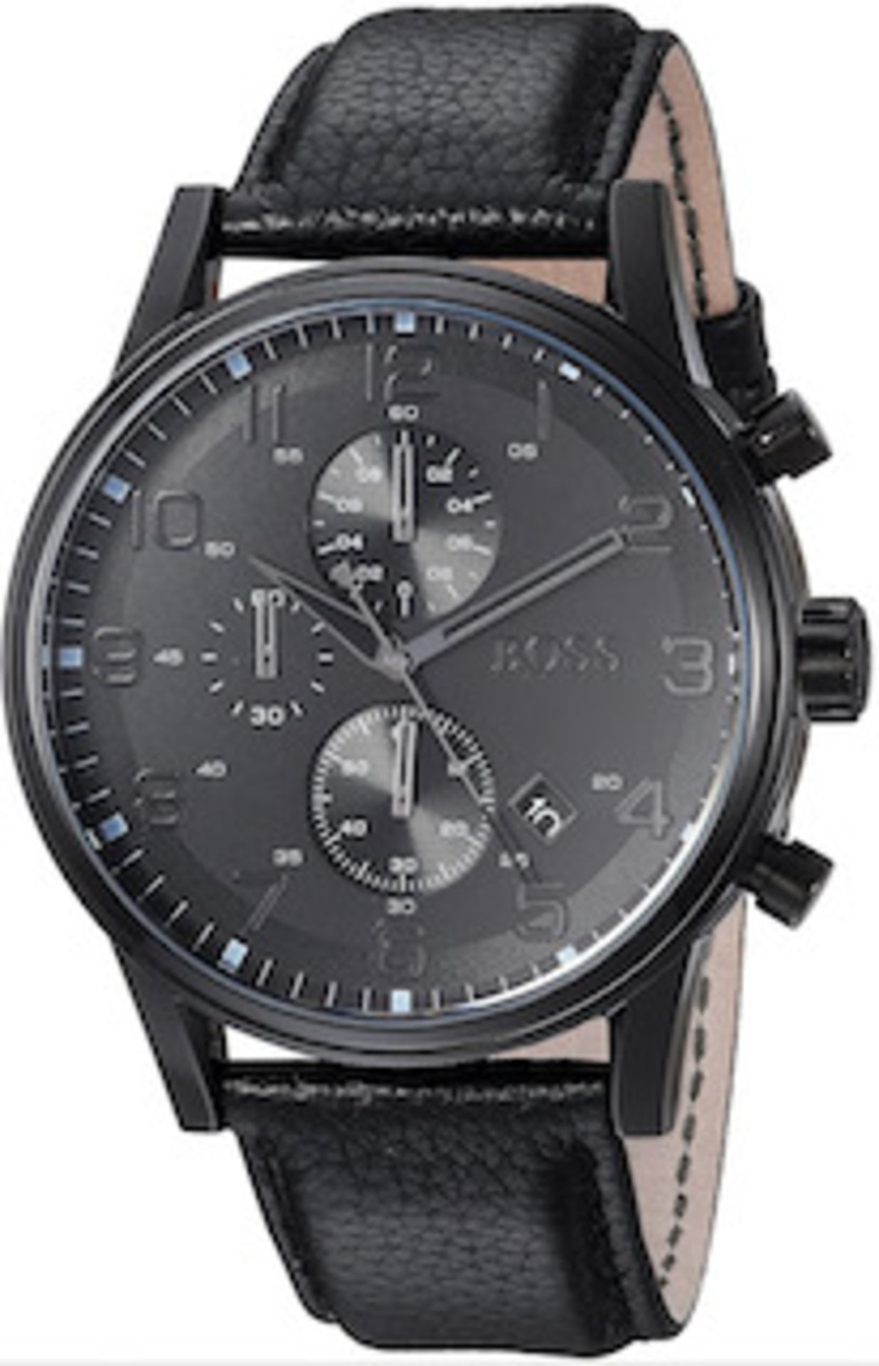 Hugo Boss 1512567 Men's Aeroliner Black Dial Black Leather Strap Chronograph Watch - Image 3 of 5