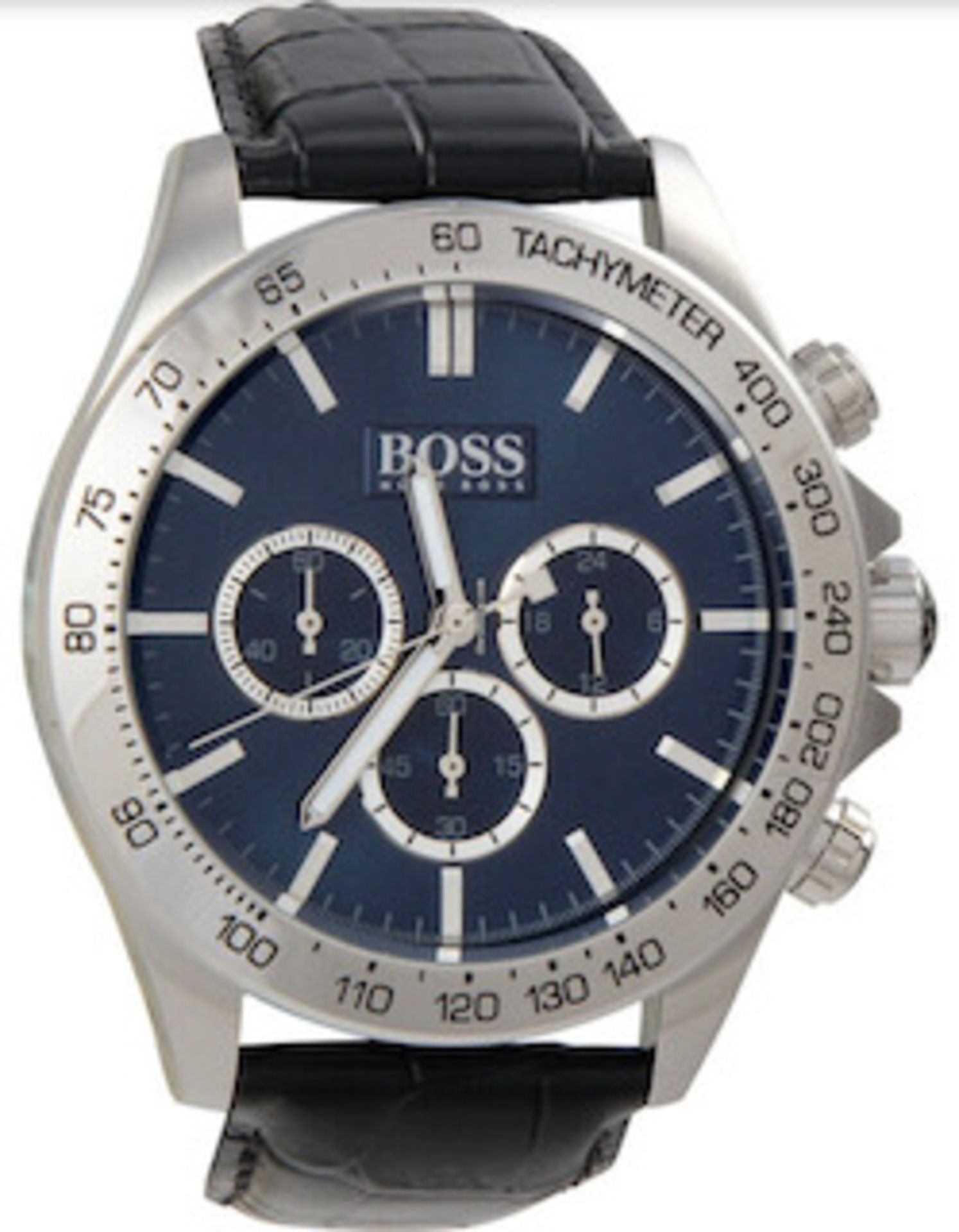 Hugo Boss 1513176 Men's Ikon Blue Dial Black Leather Strap Chronograph Watch - Image 3 of 6