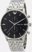 Emporio Armani AR0389 Men's Gianni Black Dial Silver Bracelet Chronograph Watch