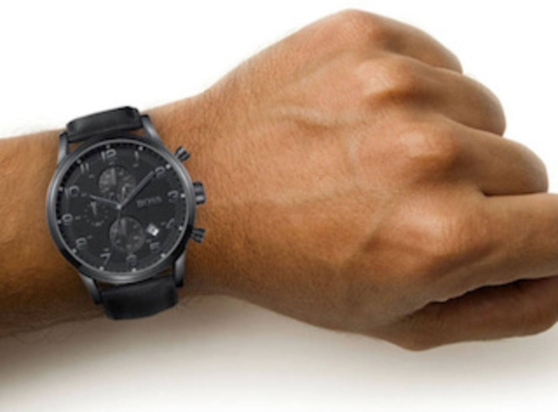 Hugo Boss 1512567 Men's Aeroliner Black Dial Black Leather Strap Chronograph Watch - Image 2 of 5