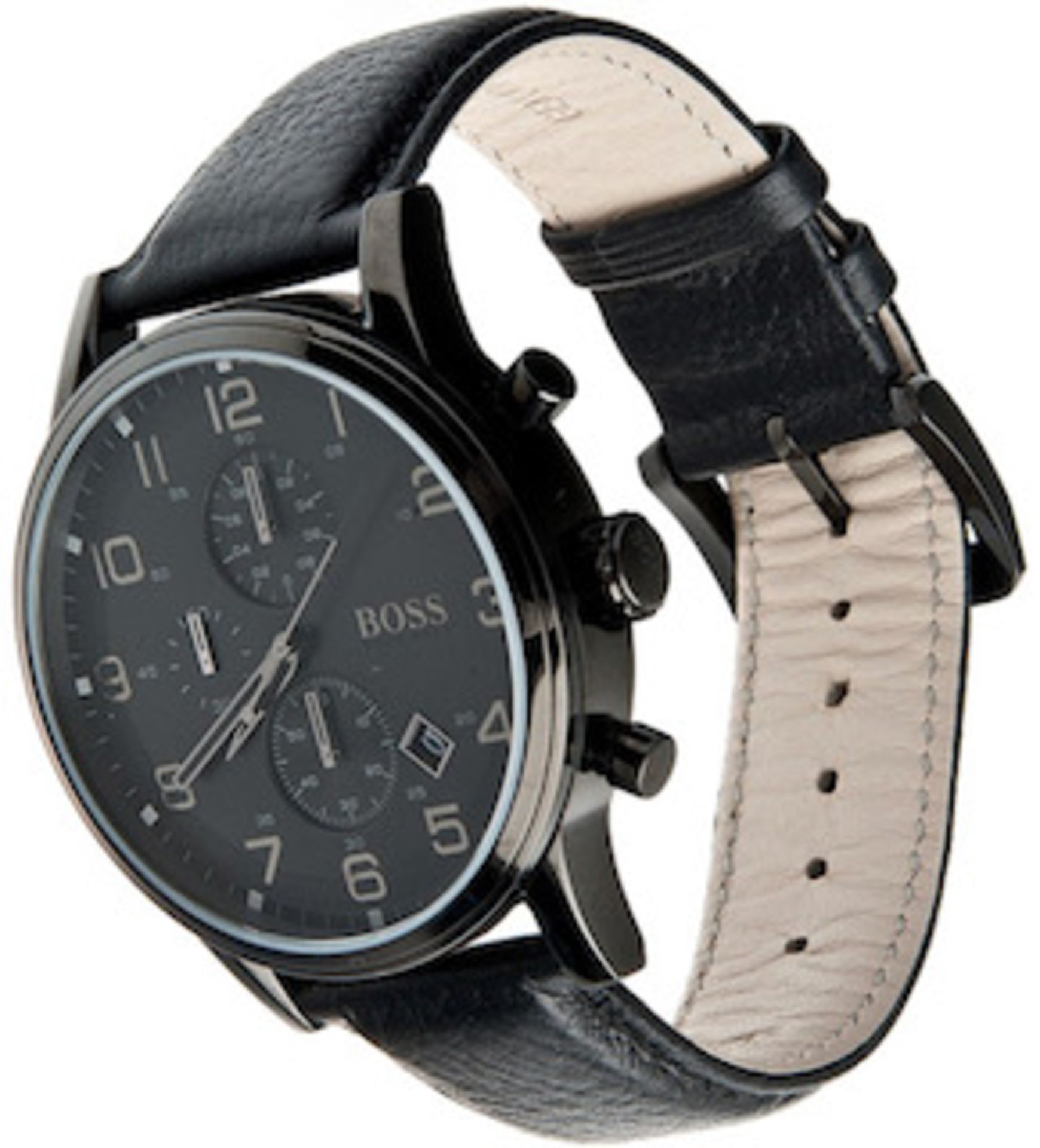 Hugo Boss 1512567 Men's Aeroliner Black Dial Black Leather Strap Chronograph Watch - Image 4 of 5