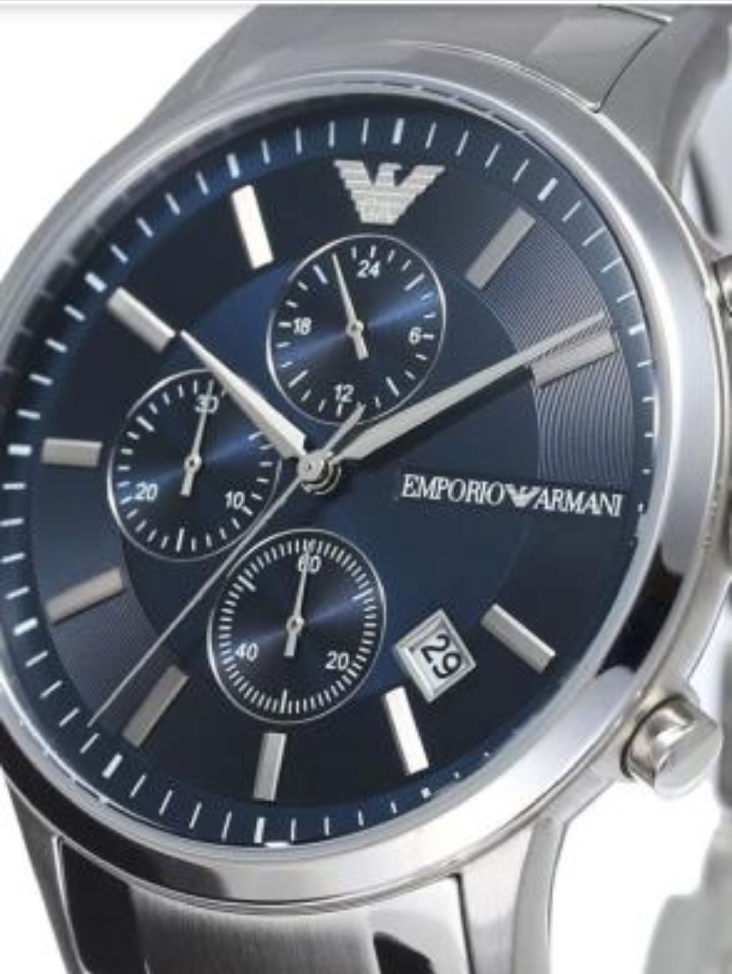 Emporio Armani AR11164 Men's Blue Dial Silver Bracelet Chronograph Watch - Image 4 of 6