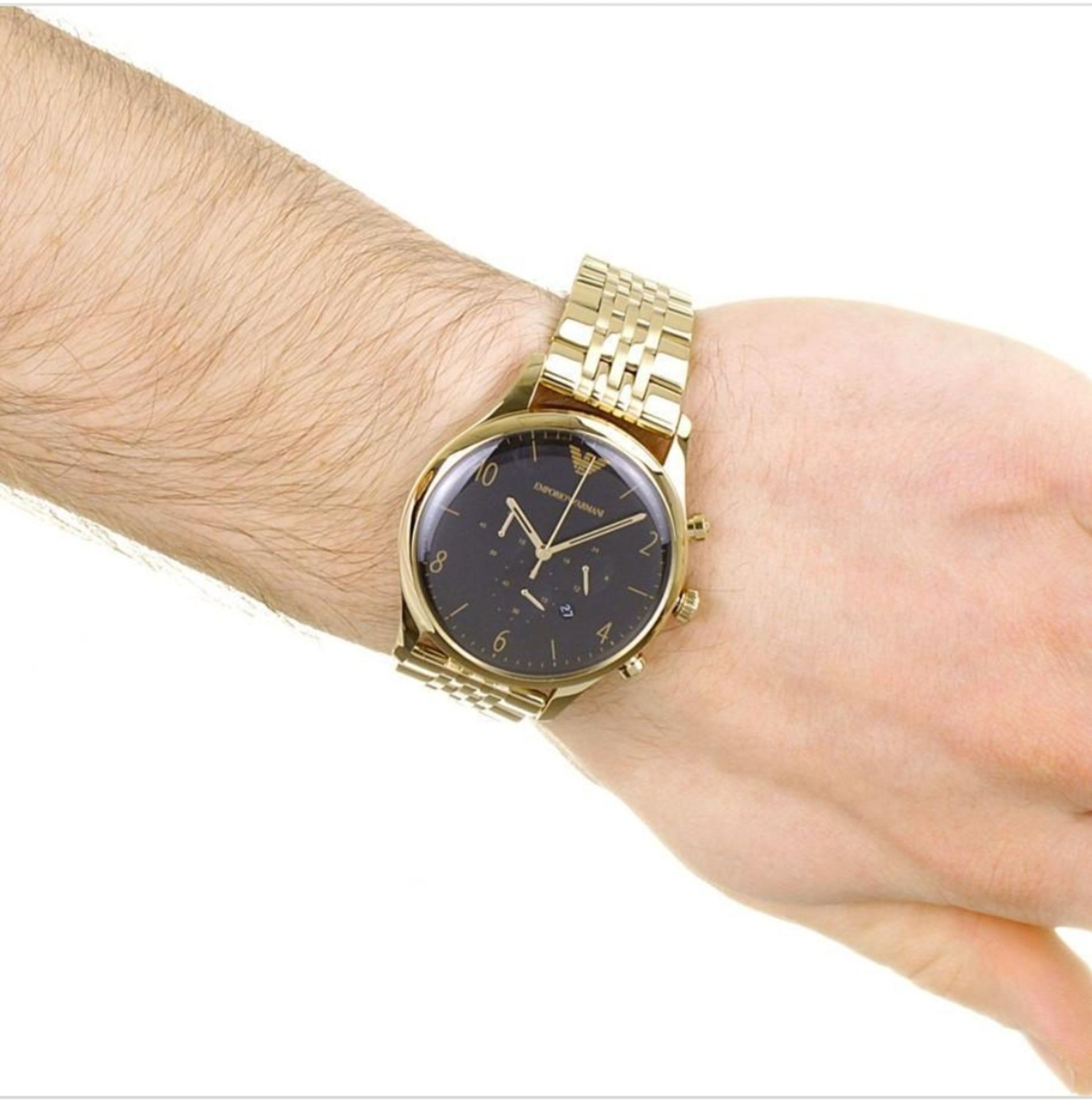 Emporio Armani AR1893 Men's Black Dial Gold Tone Bracelet Quartz Chronograph Watch - Image 3 of 8