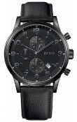 Hugo Boss 1512567 Men's Aeroliner Black Dial Black Leather Strap Chronograph Watch