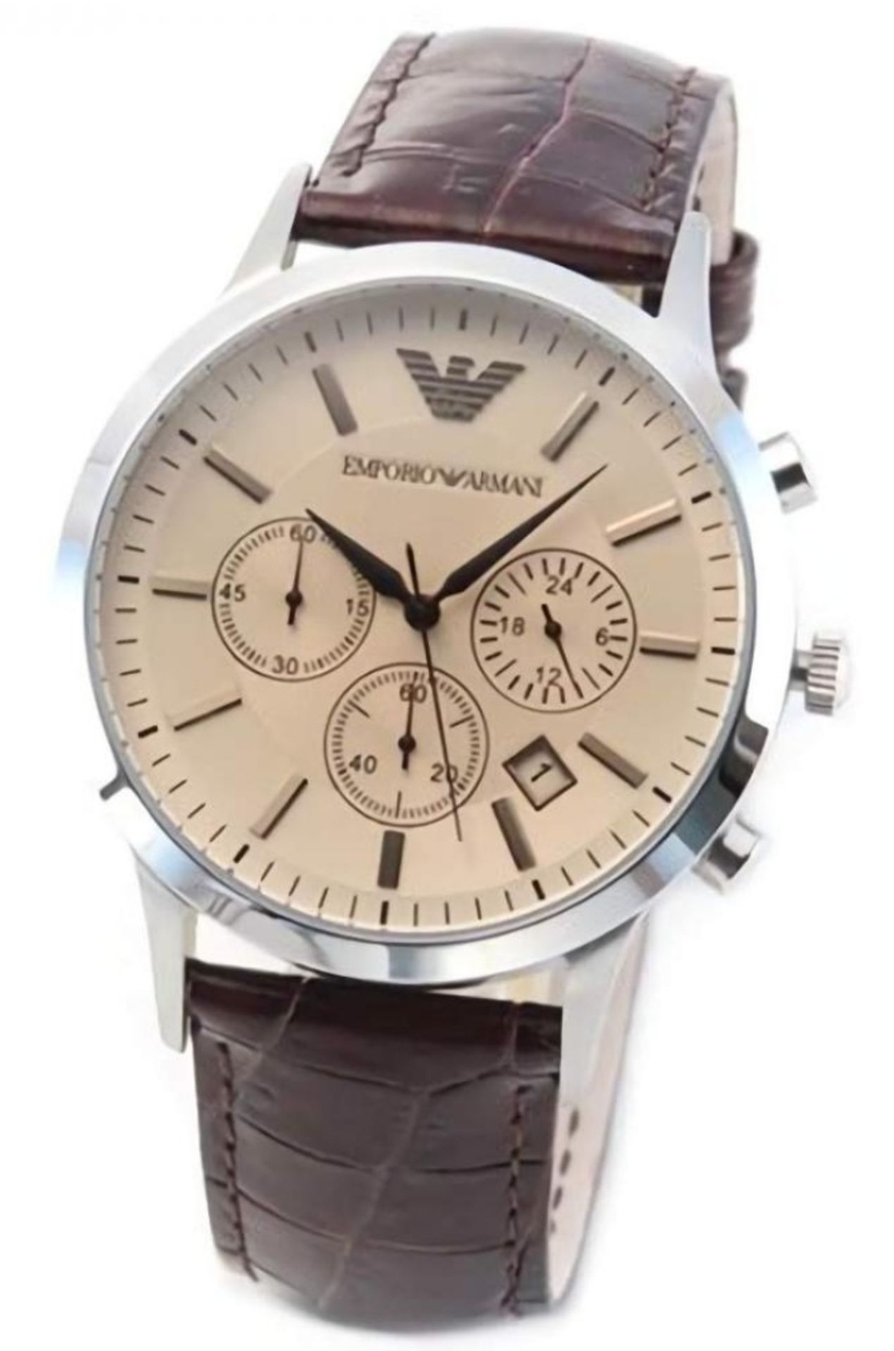 Emporio Armani AR2433 Men's Renato Brown Leather Strap Chronograph Watch - Image 2 of 6
