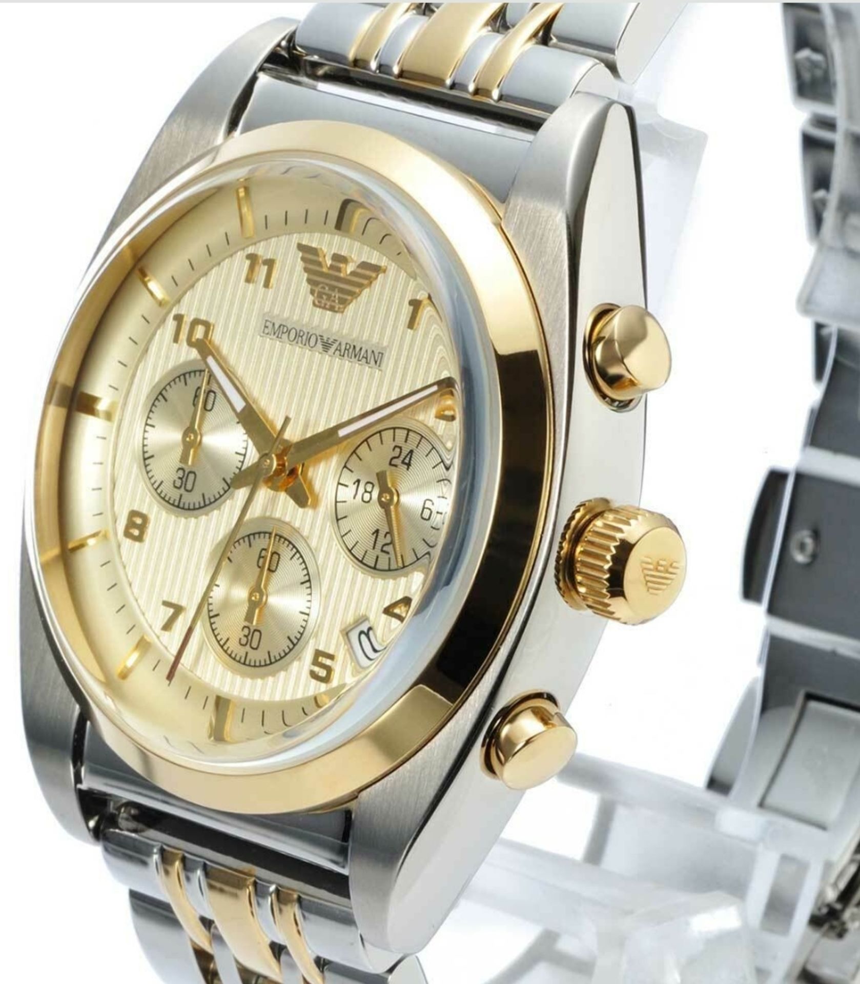 Emporio Armani AR0396 Men's two Tone Gold & Silver Quartz Chronograph Watch - Image 6 of 8