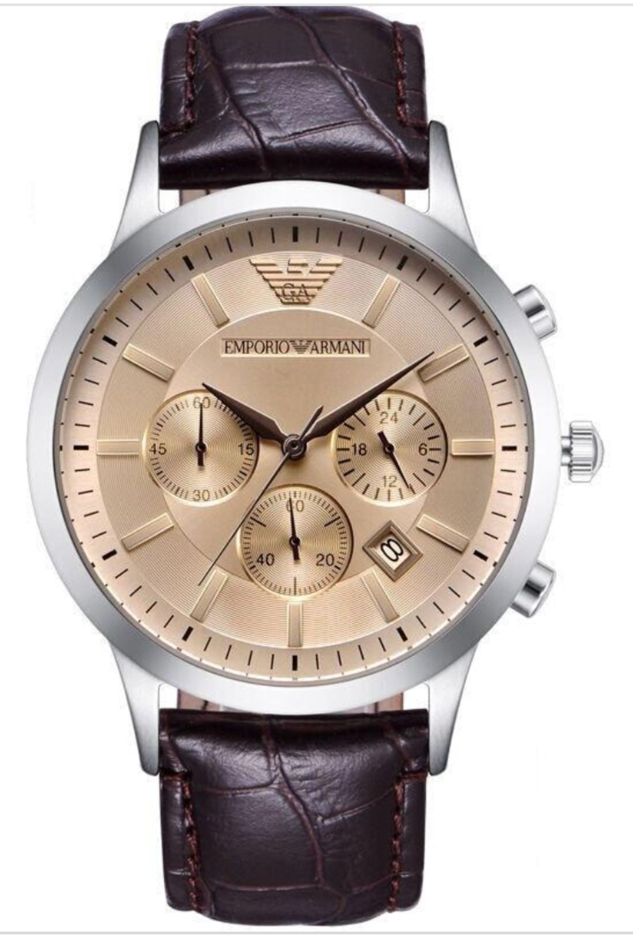 Emporio Armani AR2433 Men's Renato Brown Leather Strap Chronograph Watch