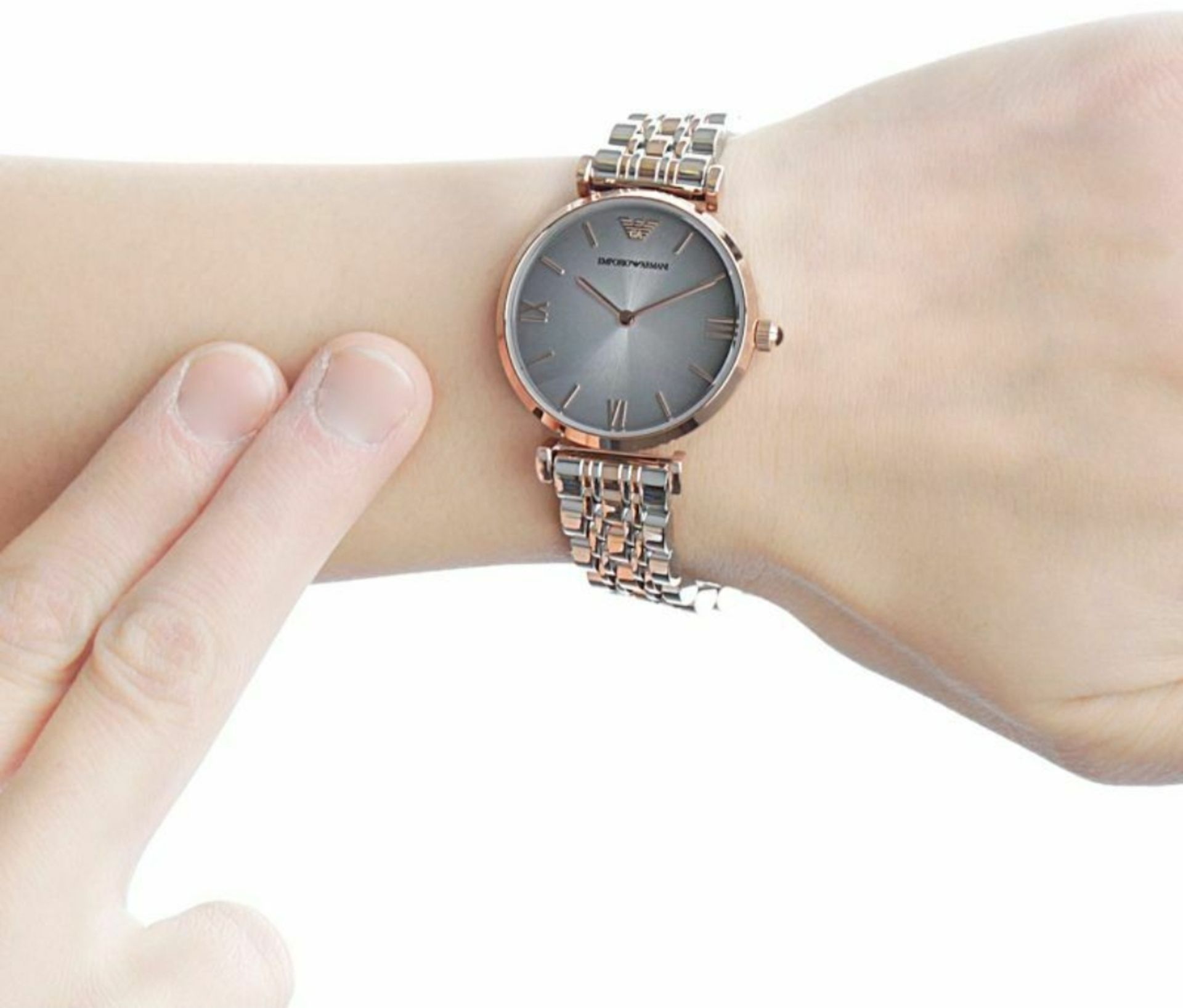 Emporio Armani AR1725 Ladies Gianni T-Bar Two Tone Bracelet Quartz Watch - Image 4 of 7