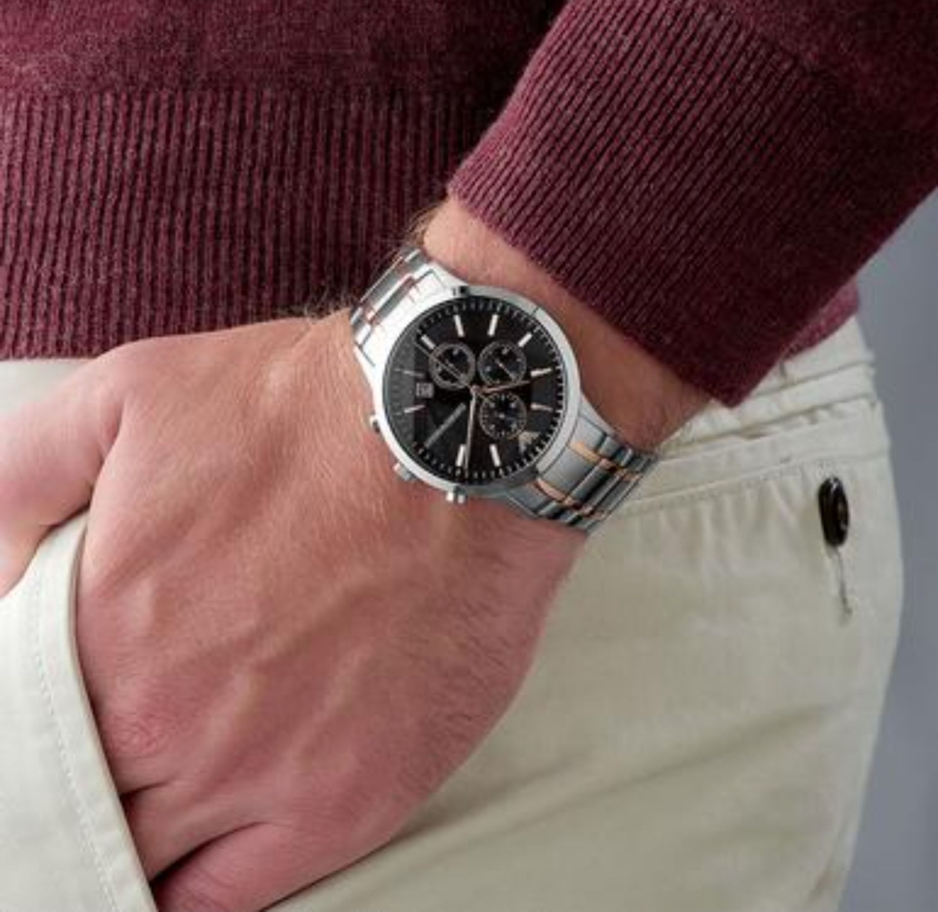 Emporio Armani AR11165 Men's Renato Two Tone Stainless Steel Bracelet Chronograph Watch - Image 2 of 7