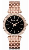 Michael Kors MK3402 Darci Black & Rose Gold-Tone Stainless Steel Ladies Watch