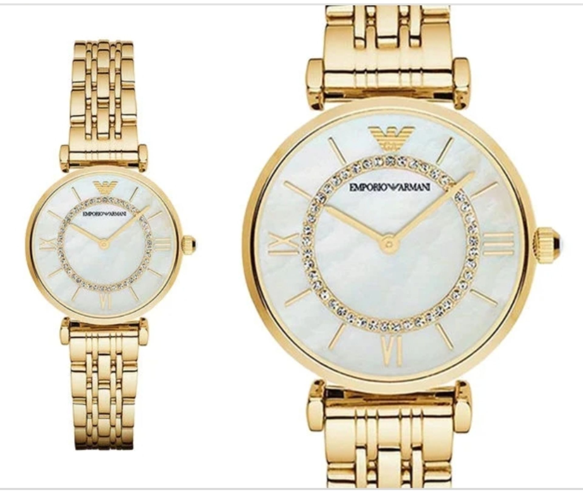 Emporio Armani AR1907 Ladies Mother Of Pearl Dial Gold Tone Bracelet Quartz Watch - Image 2 of 5