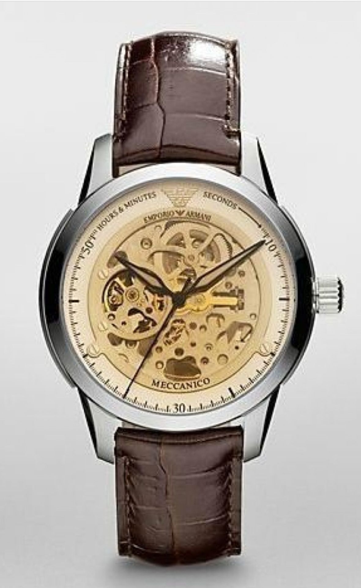 Emporio Armani AR4627 Men's Meccanico Brown Leather Strap Watch - Image 2 of 5