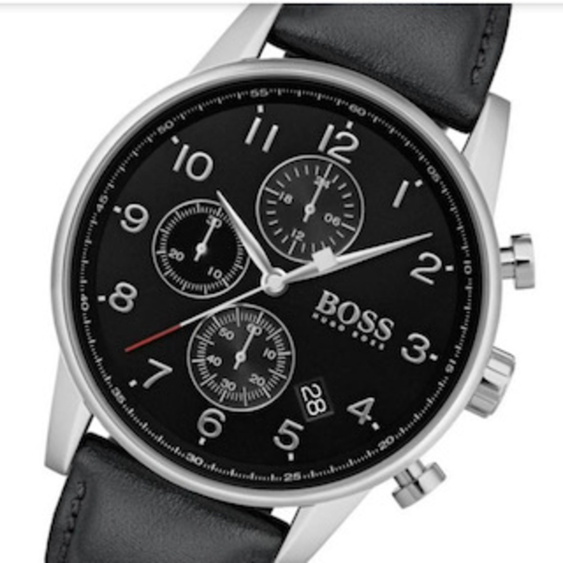 Hugo Boss 1513678 Men's Navigator Black Leather Strap Chronograph Watch - Image 5 of 6