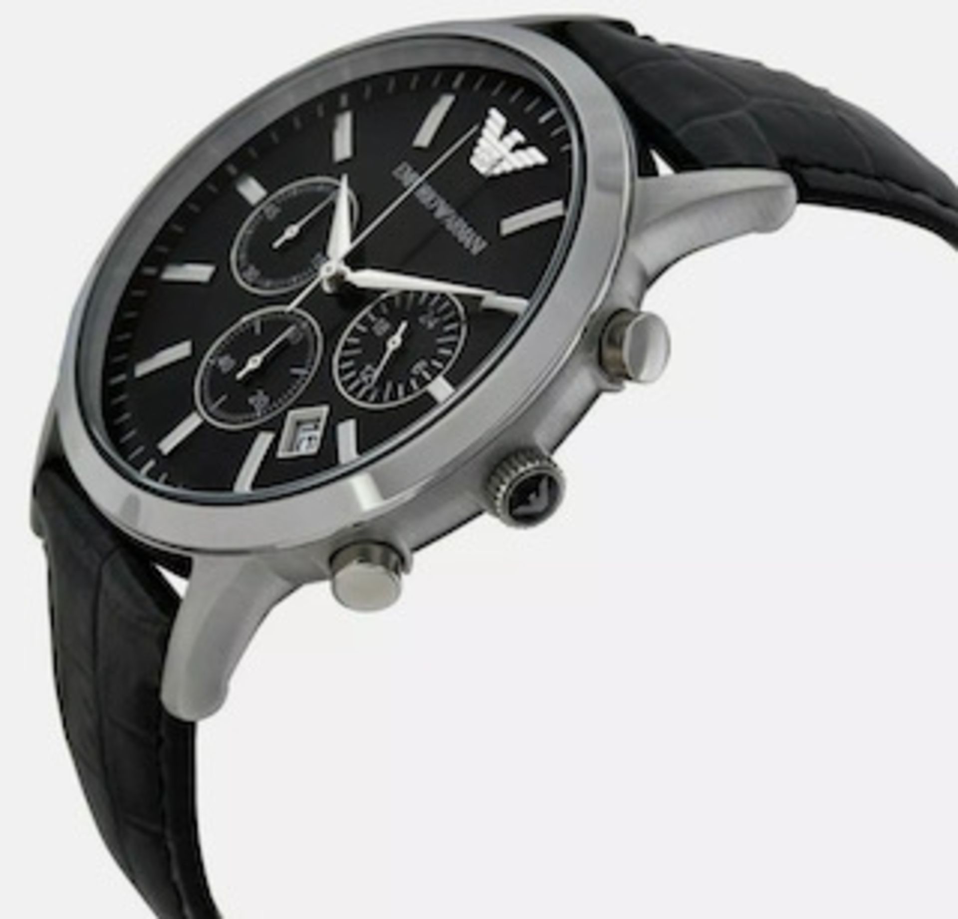 Emporio Armani AR2447 Men's Renato Black Leather Strap Chronograph Watch - Image 2 of 6