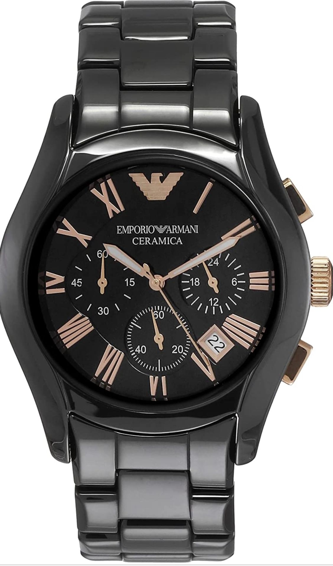 Emporio Armani AR1410 Men's Ceramica Rose Gold & Black Quartz Chronograph Watch - Image 2 of 7