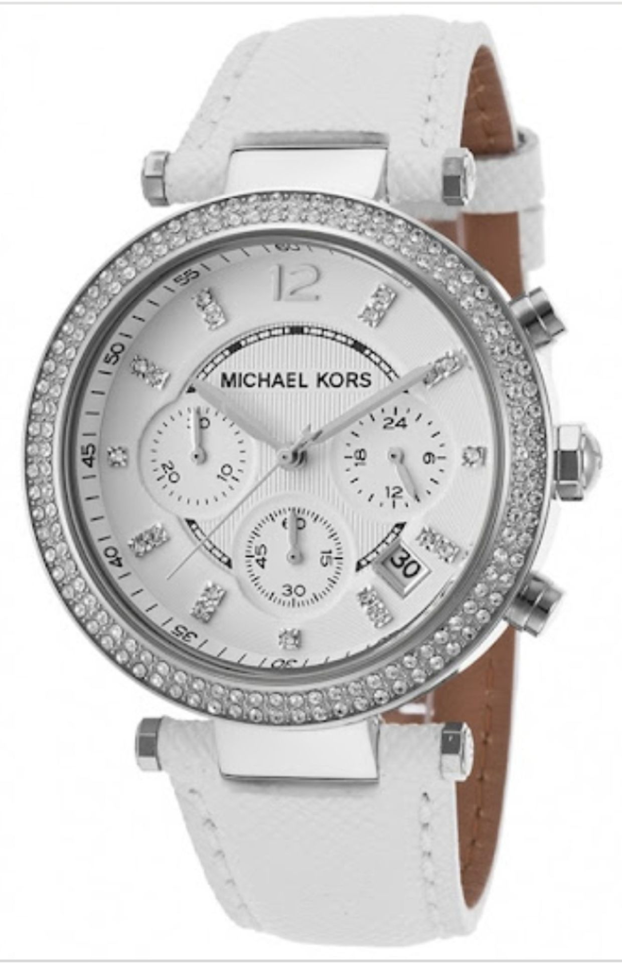 Michael Kors MK2277 Ladies Parker White Leather Strap quartz Chronograph Designer Watch - Image 5 of 6