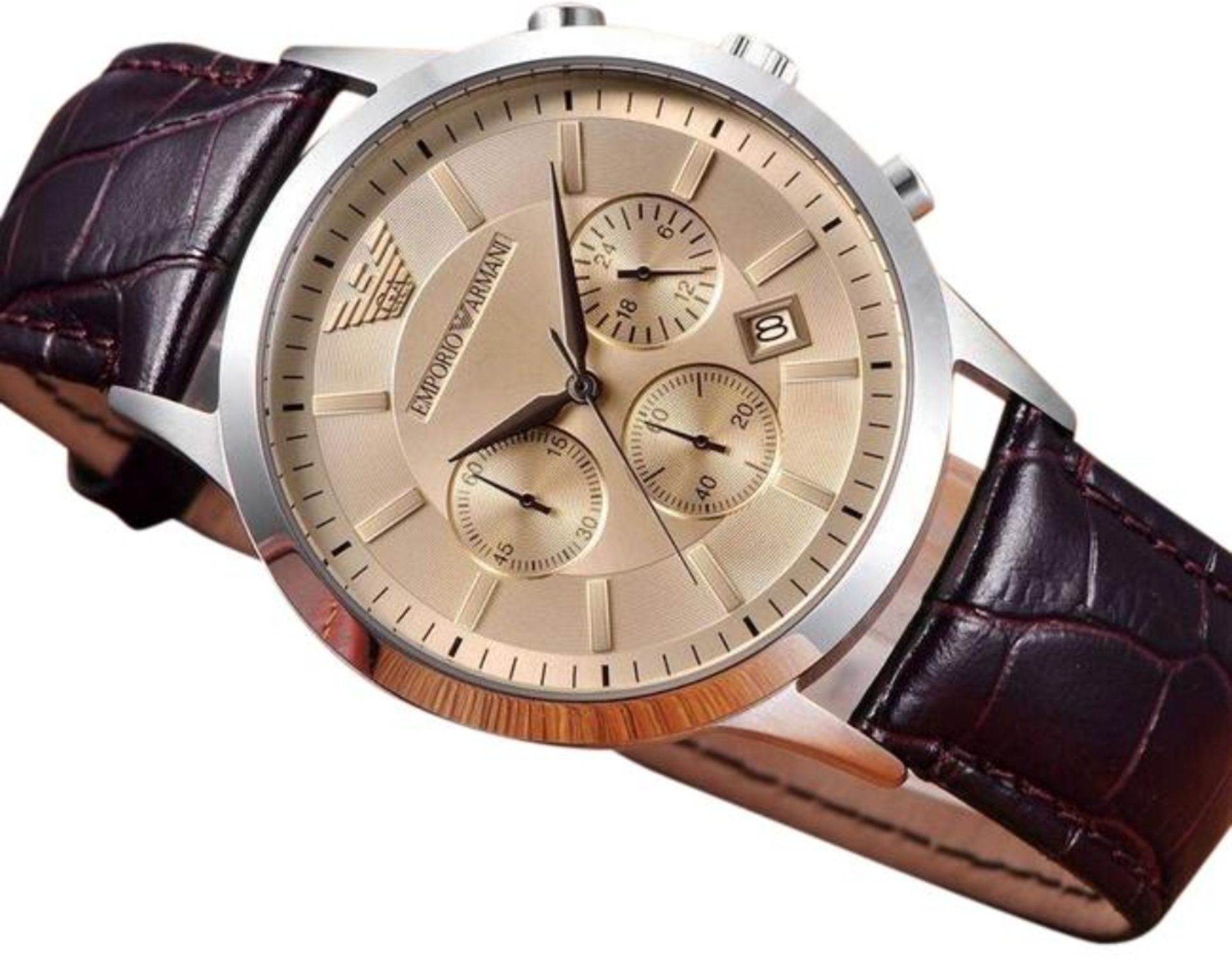 Emporio Armani AR2433 Men's Renato Brown Leather Strap Chronograph Watch - Image 5 of 6