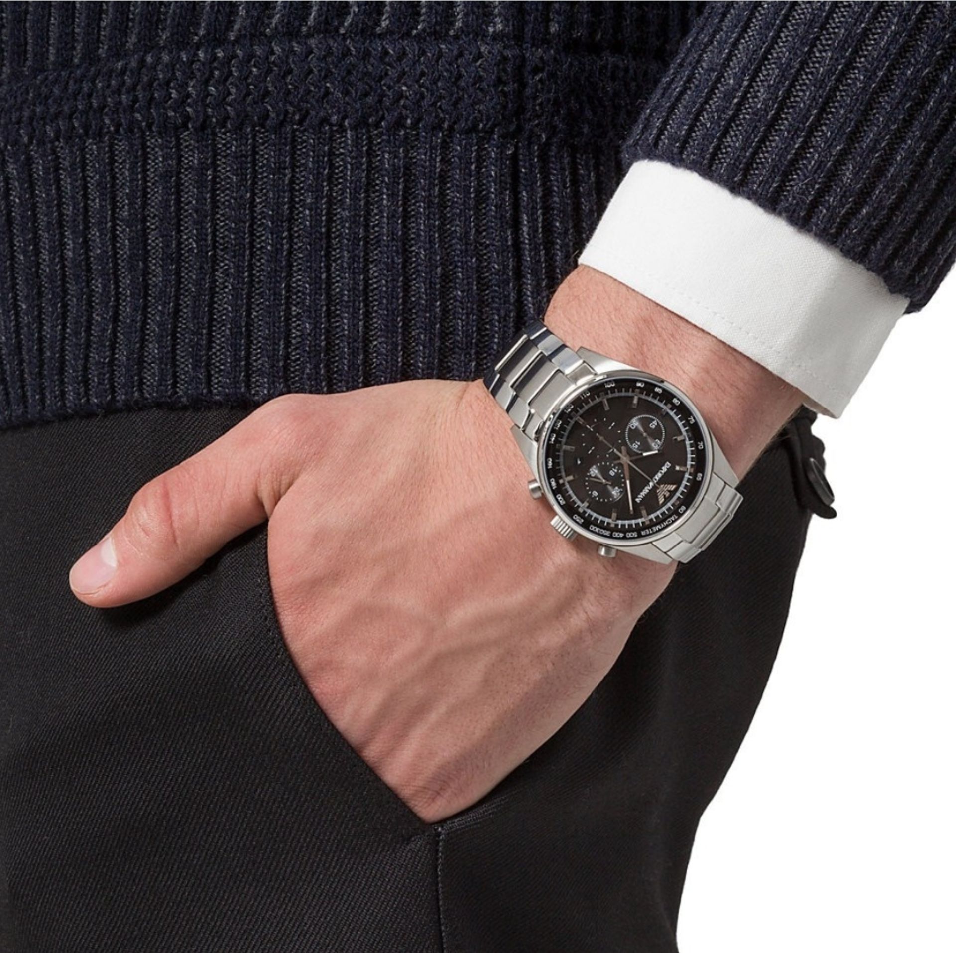 Emporio Armani AR5980 Men's Sportivo Black Dial Silver Bracelet Quartz Chronograph Watch - Image 2 of 7