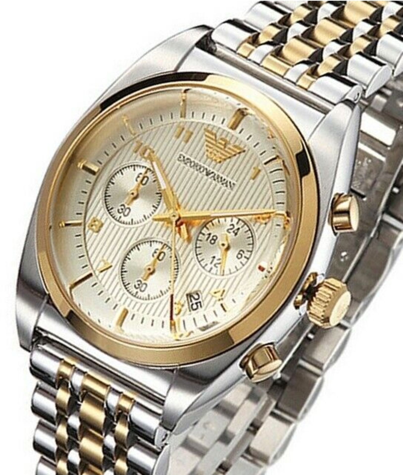 Emporio Armani AR0396 Men's two Tone Gold & Silver Quartz Chronograph Watch - Image 2 of 8