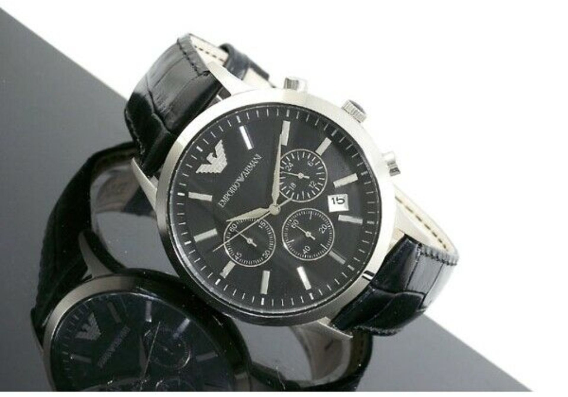 Emporio Armani AR2447 Men's Renato Black Leather Strap Chronograph Watch - Image 6 of 7
