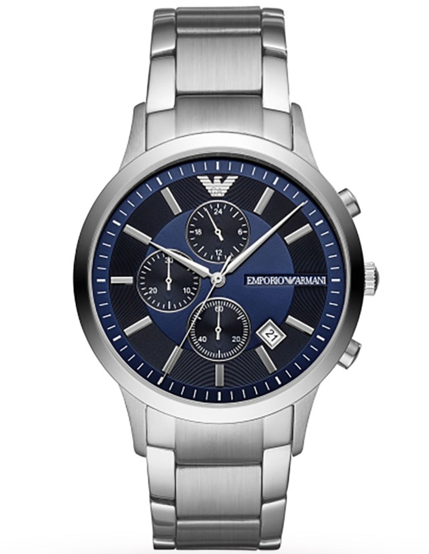 Emporio Armani AR11164 Men's Blue Dial Silver Bracelet Chronograph Watch - Image 3 of 6