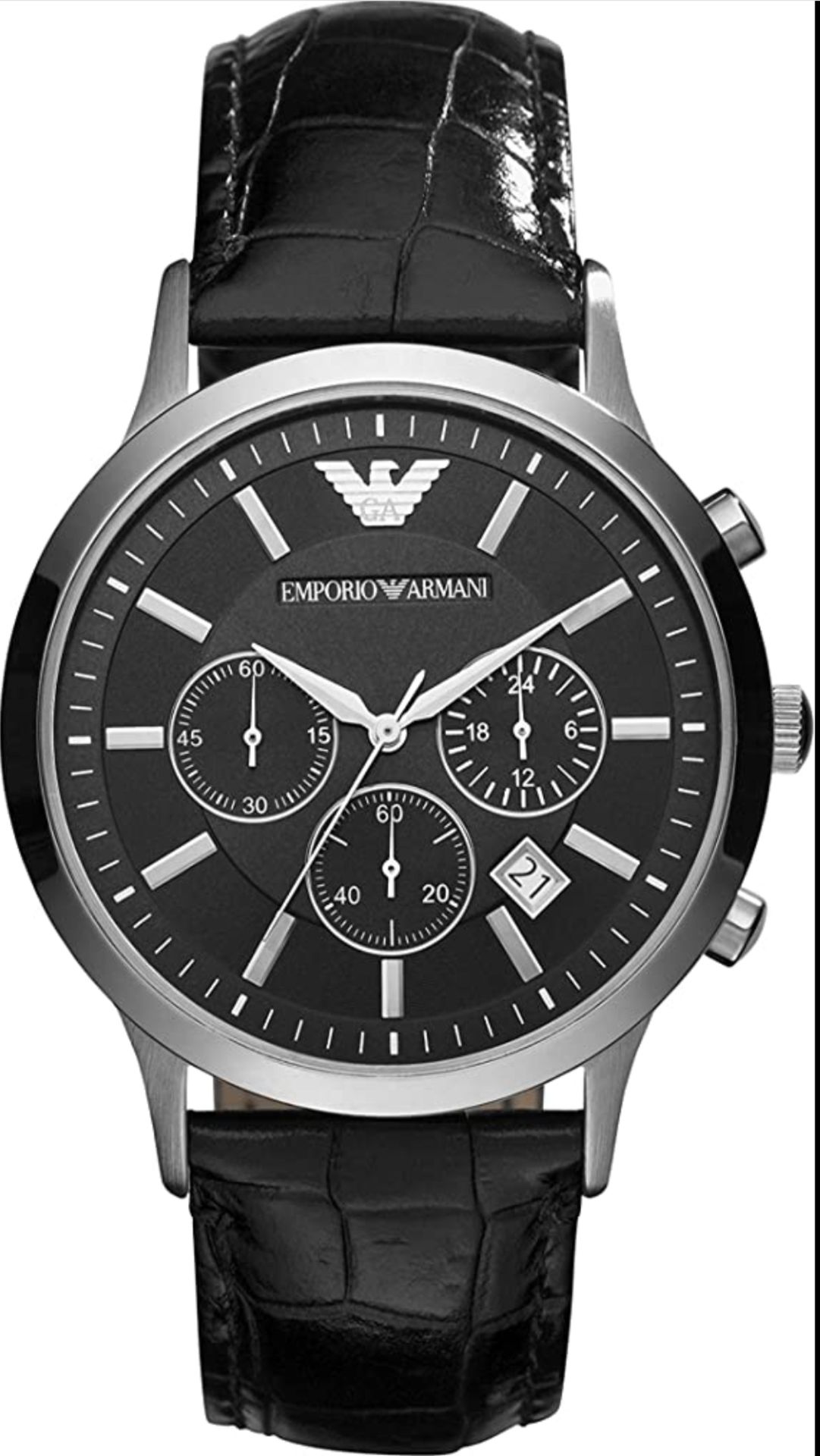 Emporio Armani AR2447 Men's Renato Black Leather Strap Chronograph Watch - Image 3 of 7