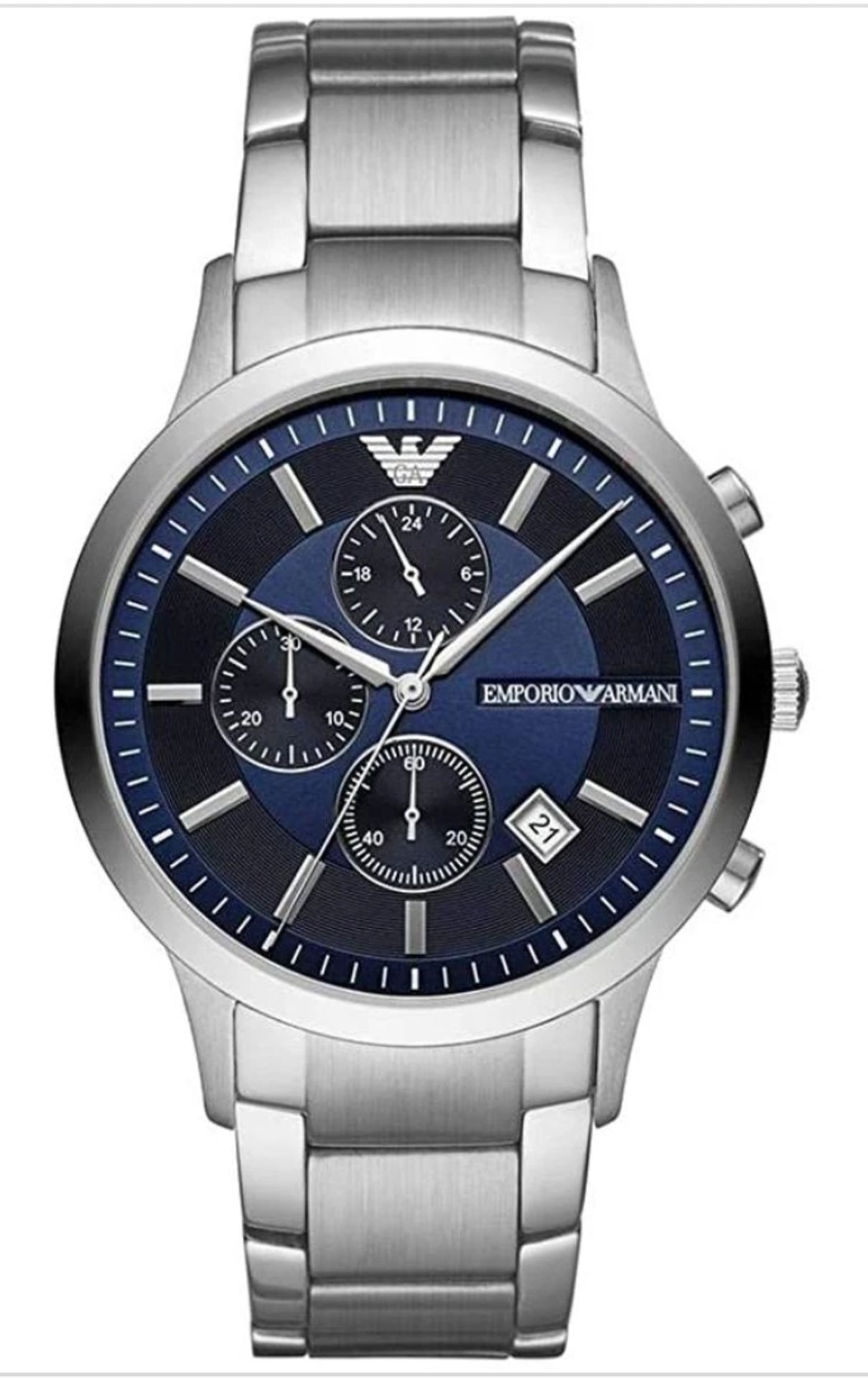 Emporio Armani AR11164 Men's Blue Dial Silver Bracelet Chronograph Watch