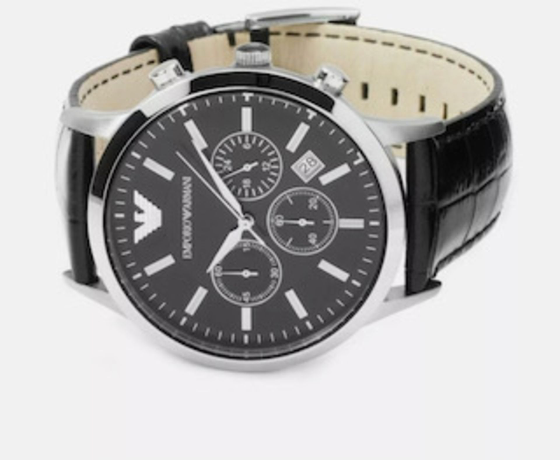 Emporio Armani AR2447 Men's Renato Black Leather Strap Chronograph Watch - Image 3 of 6