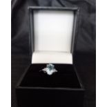 Ladies Silver Oval Aquamarine and Diamond Ring