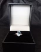 Ladies Silver Oval Aquamarine and Diamond Ring