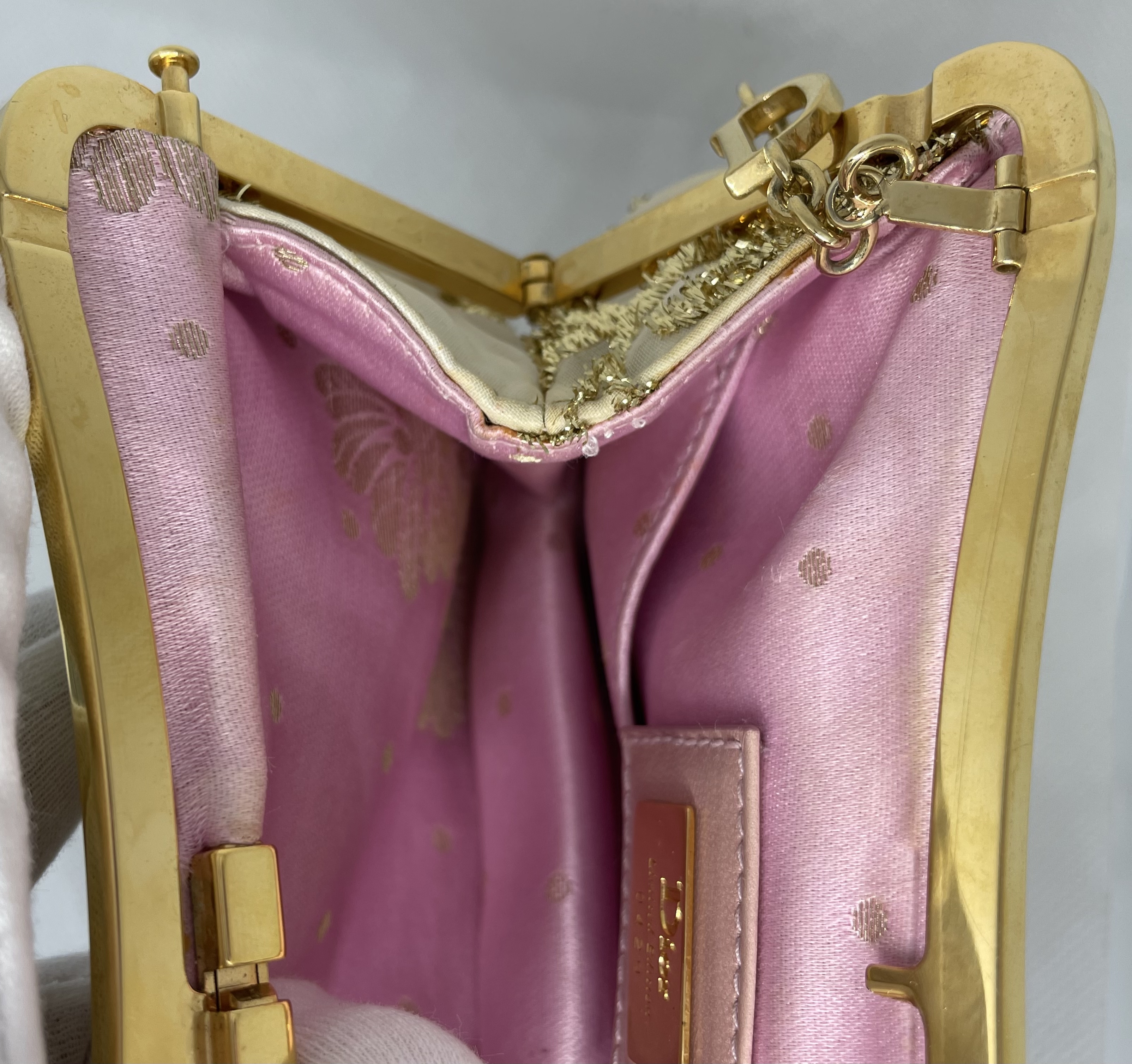 Dior Saddle MiniClutch Limited edition in gold coloured embroidery over cream satin - Image 6 of 14