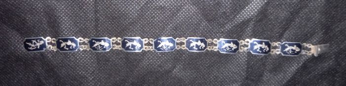 Siamese Sterling Silver Niello Bracelet, 9.75g