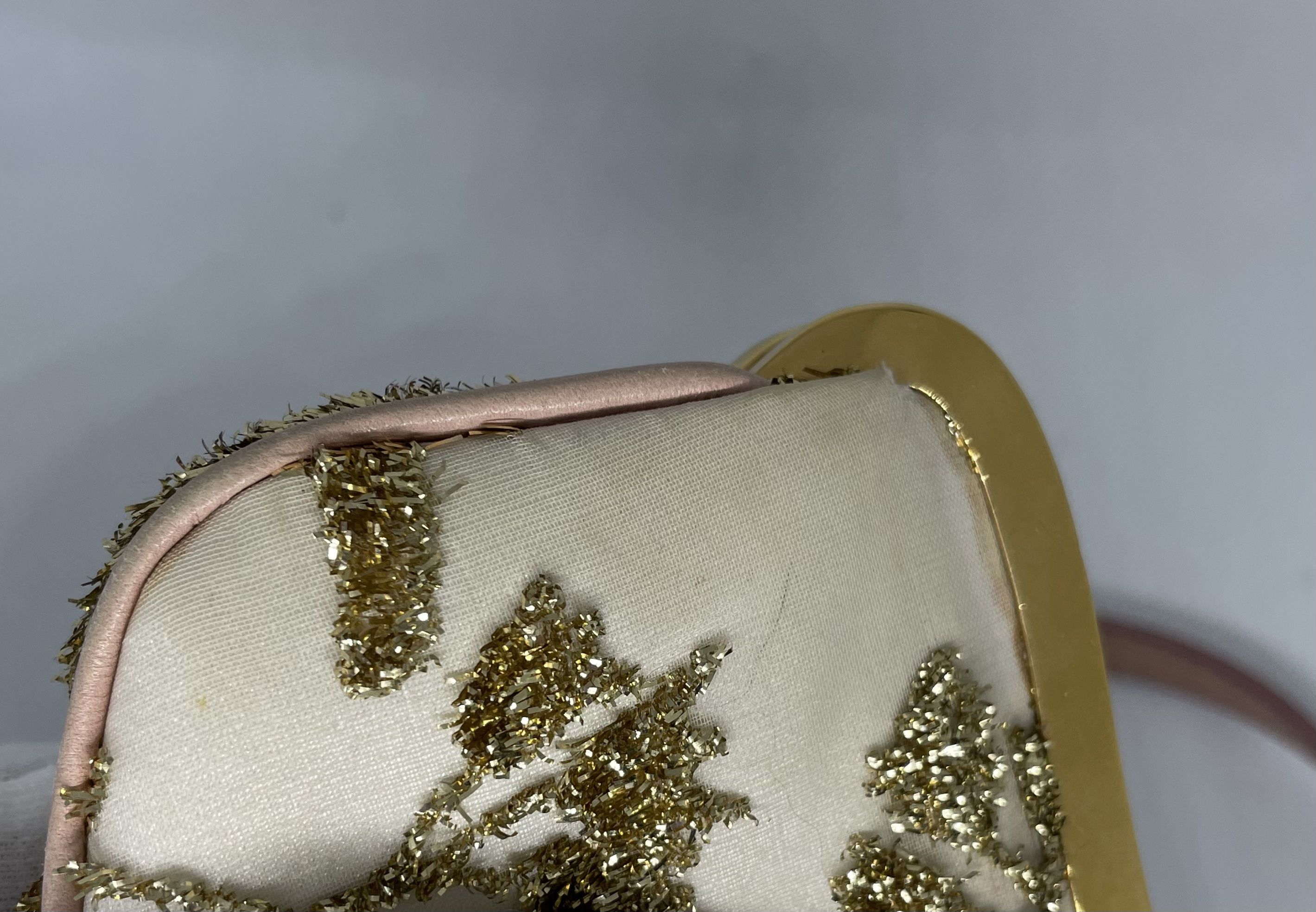Dior Saddle MiniClutch Limited edition in gold coloured embroidery over cream satin - Image 11 of 14