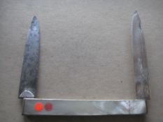 Rare Large French Couteau Sans Clous Mother of Pearl Hafted Silver Folding Fruit Knife