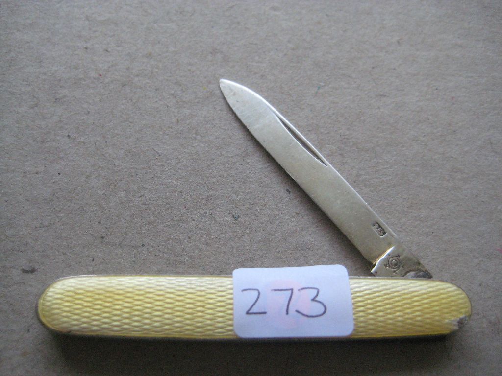 Continental Yellow Enamel Hafted Silver-Gilt Folding Fruit Knife