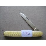 Continental Yellow Enamel Hafted Silver-Gilt Folding Fruit Knife