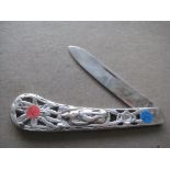 Dutch All Silver Embossed Folding Fruit Knife