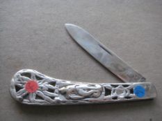 Dutch All Silver Embossed Folding Fruit Knife