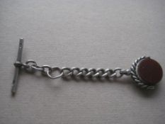 Antique Silver Pocket Chain Swivel Carnelian Agate Fob, Birmingham 1900