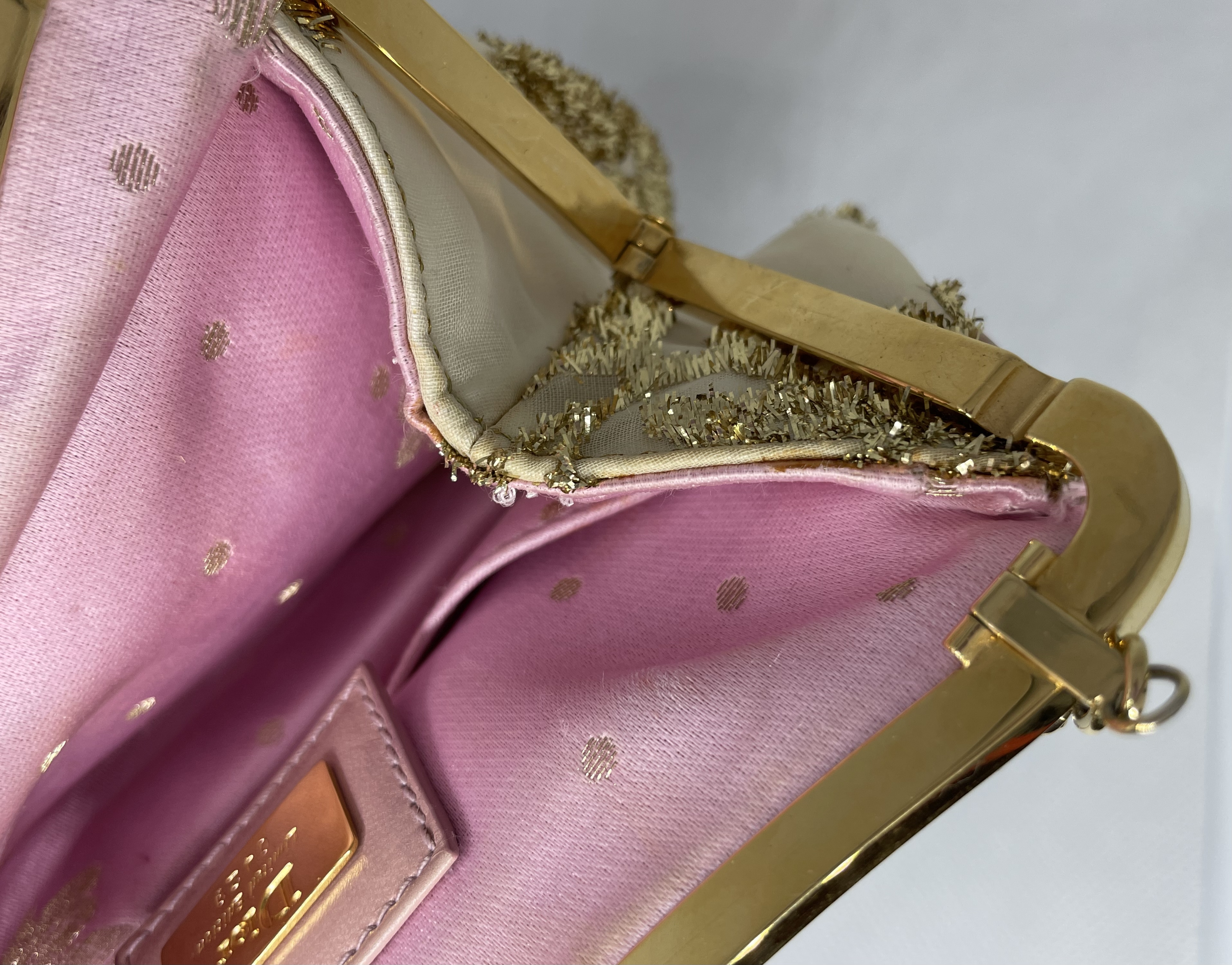 Dior Saddle MiniClutch Limited edition in gold coloured embroidery over cream satin - Image 8 of 14