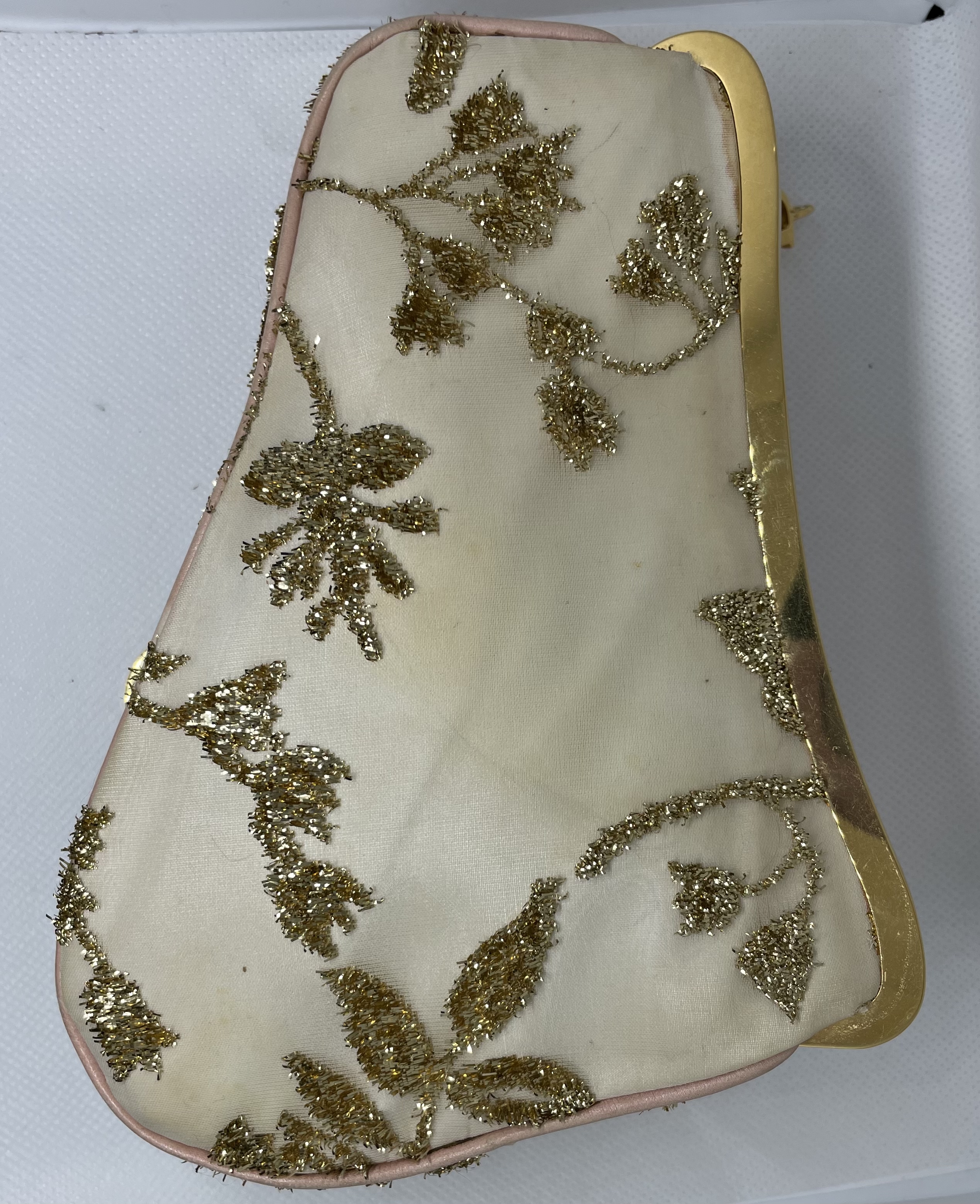 Dior Saddle MiniClutch Limited edition in gold coloured embroidery over cream satin - Image 2 of 14