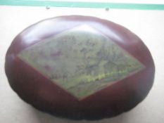 Vintage Farmyard Scene Decorated Bakelite Oval Shaped Box