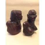 African wooden carving bust figurines (two)