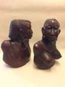 African wooden carving bust figurines (two)